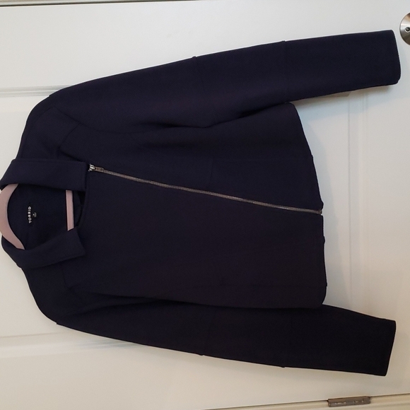 Torrid Women's Scuba Textured Woven Navy Moto Jacket - Size 2 - Picture 2 of 12